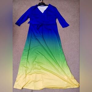 Blue and Green Ombre Maxi Vacatio. Dress Unworn New XL